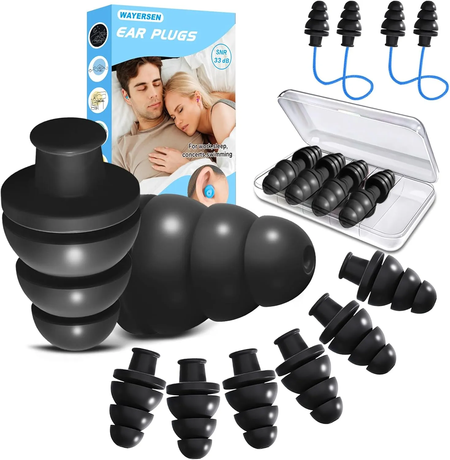 AR Silicone Ear Plugs 8 Pairs, 33dB Noise Cancel