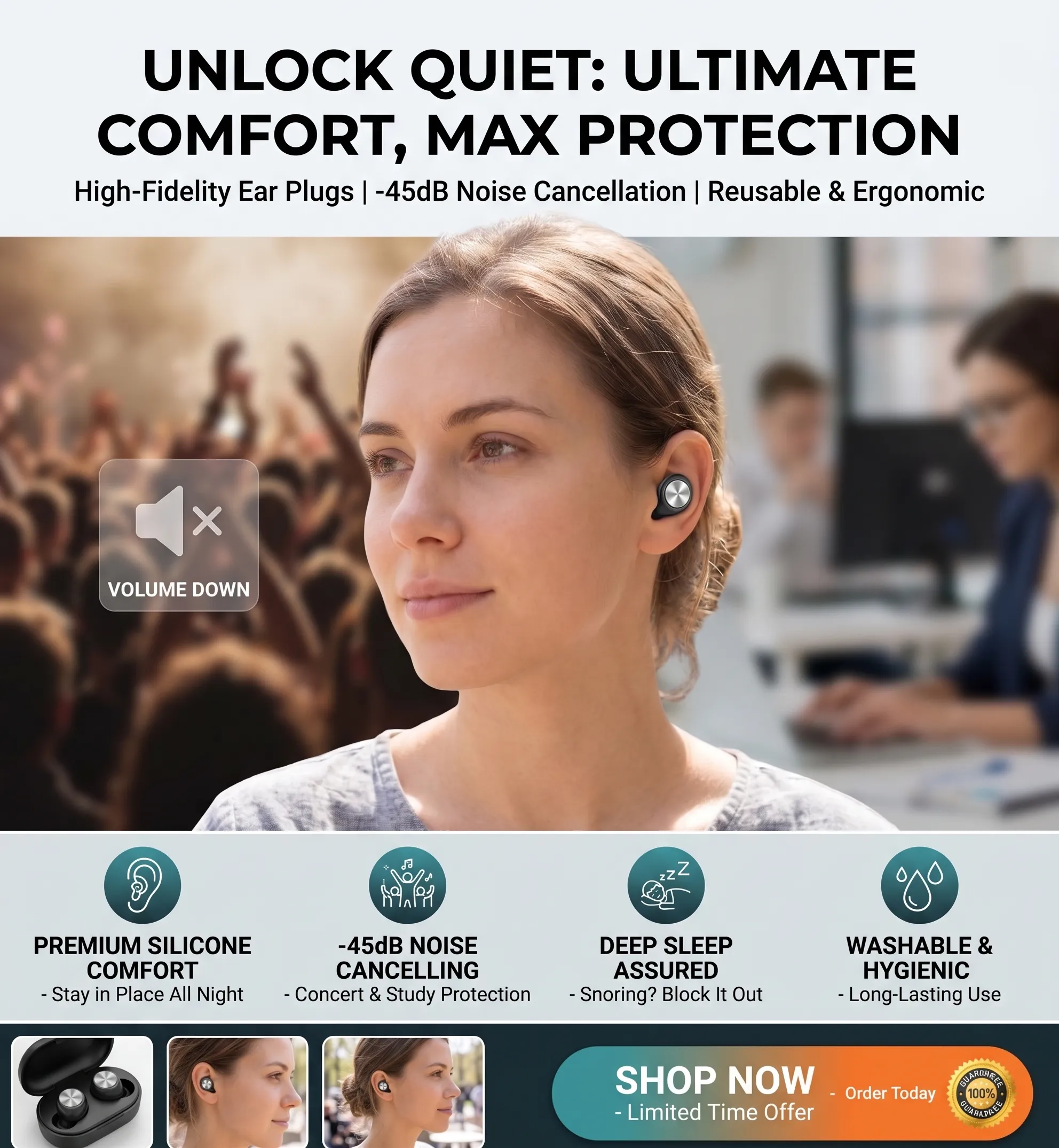 AR Ear Plugs for Sleep Noise Cancelling -45dB, for Concert, Working, Sleeping